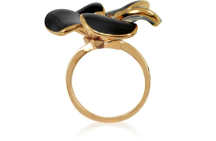 Gioielli Rosato Fine Jewelry | White Diamond, Black Enamel And Rose Gold Iris Ring