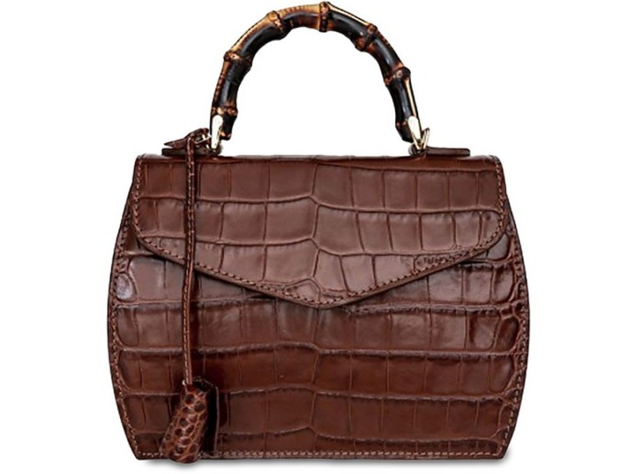 Borse Buti Exotics | Cocco Embossed Leather Medium Satchel W/Bamboo Handle