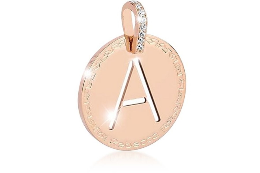 Gioielli Rebecca Contemporary Jewelry | Rose Gold-Plated Bronze & Zirconia A Charm W/Stainless Steel Necklace