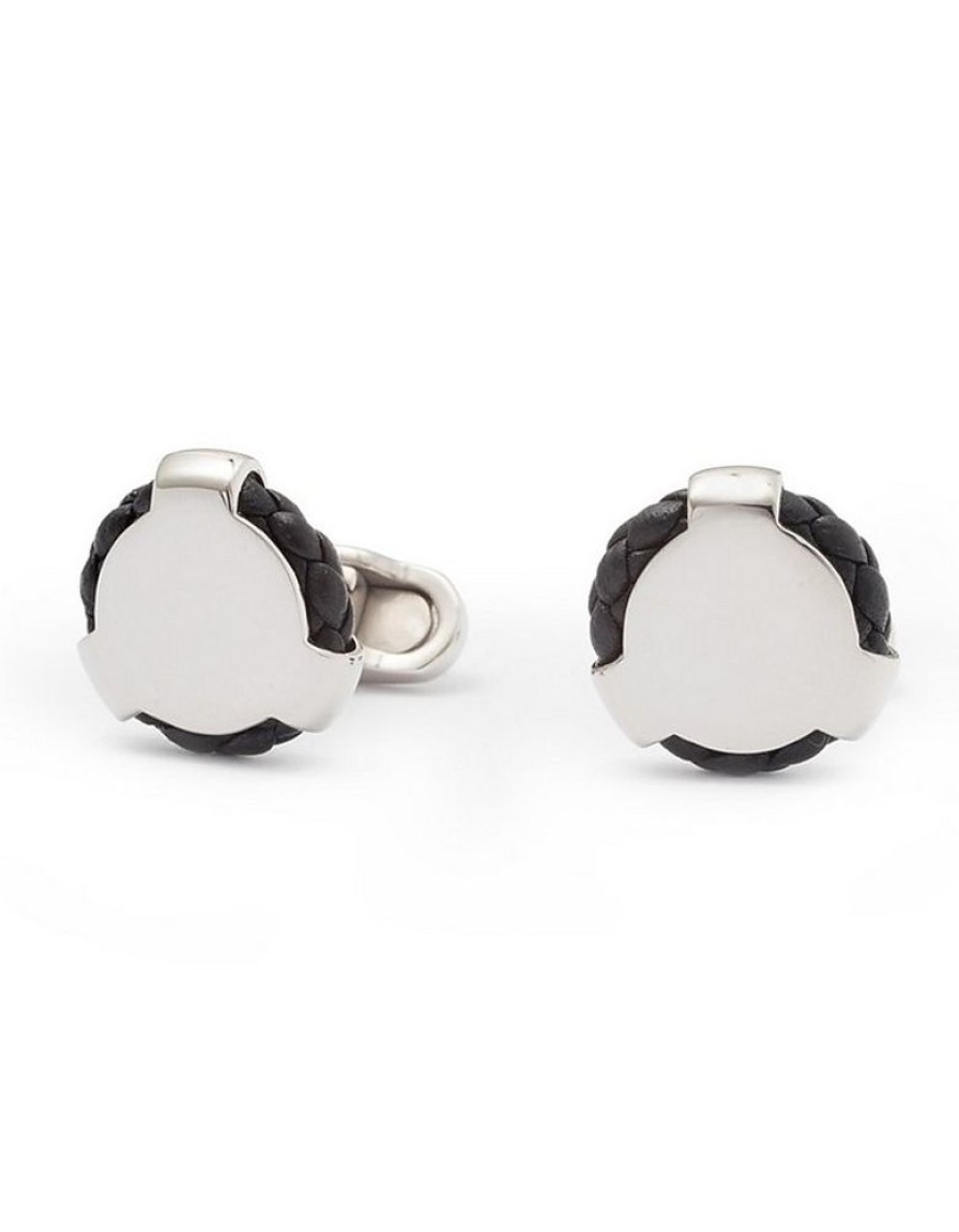 Gioielli Mon Art Gioielli Uomo | Lisbona Round Brass And Woven Leather Cufflinks