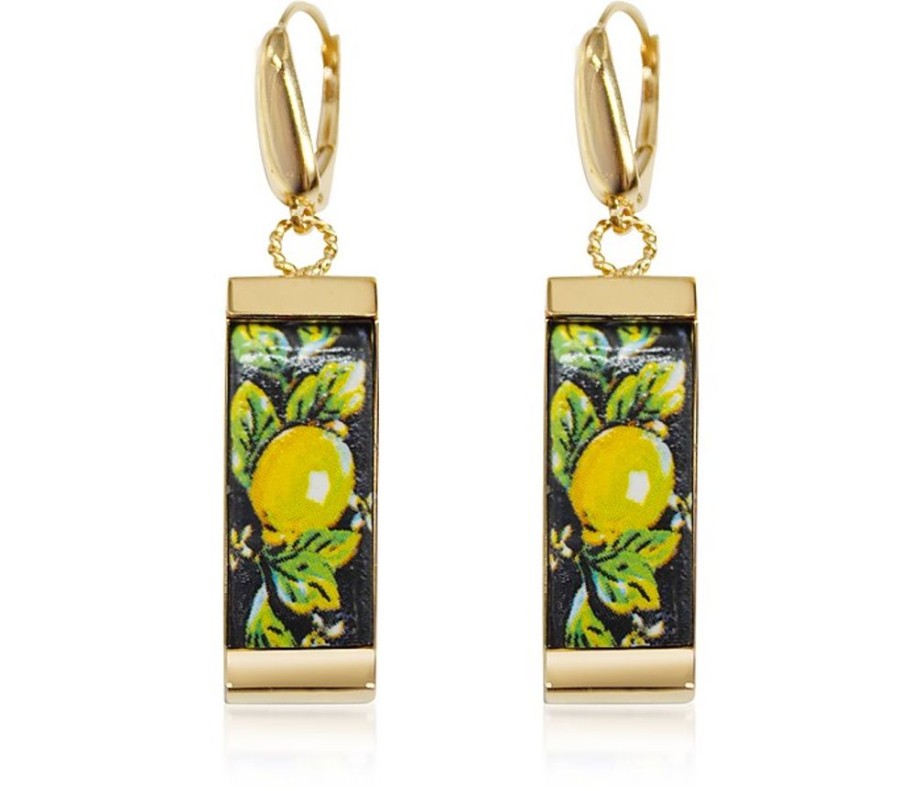 Gioielli Tuscan Jewels Contemporary Jewelry | 18K Gold Plated Sterling Silver Drop Earrings W/5 Cm Ceramic Charm Pendant