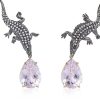 Gioielli Bernard Delettrez Fine Jewelry | Gold Crocodile Earrings With Grey Diamonds And Kunzite