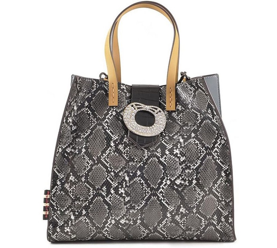 Borse Manila Grace Shopping | Python Print Eco-Leather Bag W/Yellow Handles