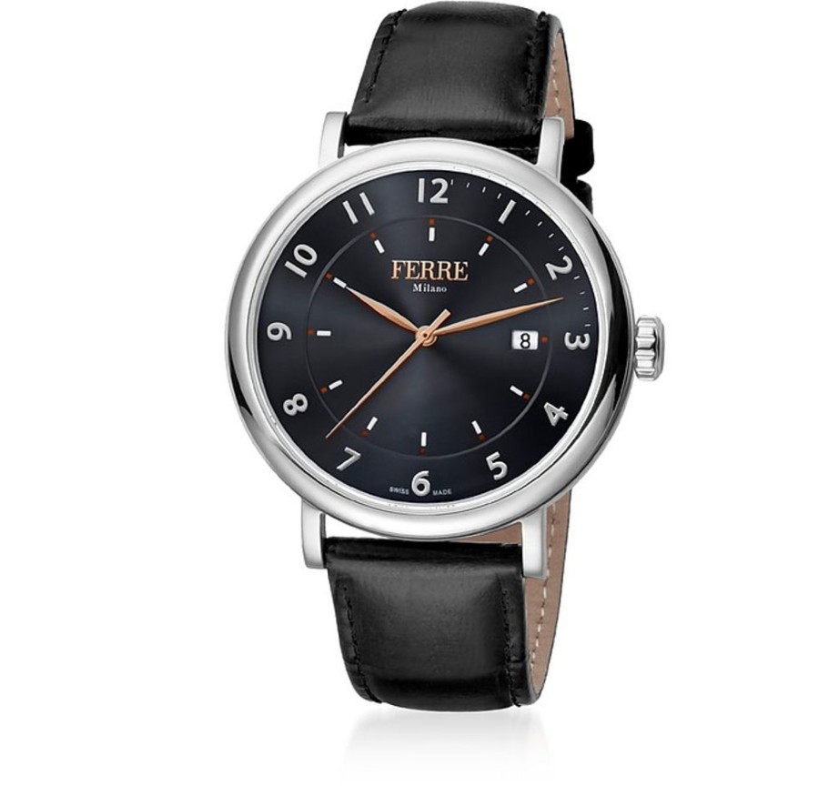 Gioielli Ferre' Milano Orologi Uomo | Ronda 515-3H Quartz Men'S Watch W/Black Leather Strap