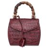 Borse Buti Exotics | Cocco Embossed Leather Mini Satchel W/Bamboo Handle