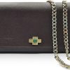 Borse Bulganeri Clutch & Mini | Saffiano Dark Brown Leather Wallet Bag W/Bronze Cross And Chain