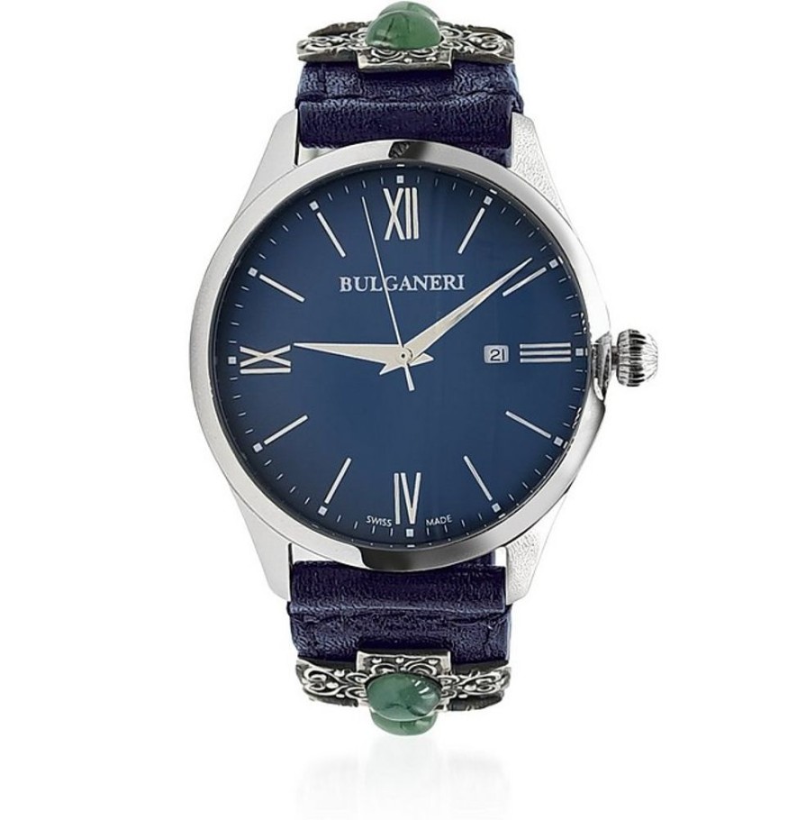 Gioielli Bulganeri Orologi Uomo | Palmaria Men'S Watch W/Blue Leather Bracelet And Agate Studs