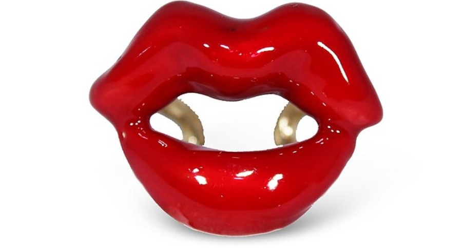 Gioielli Bernard Delettrez Contemporary Jewelry | Gold Plated Lips Ring With Red Enamel