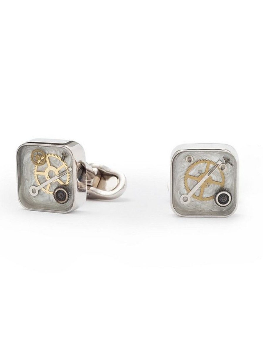 Gioielli Mon Art Gioielli Uomo | Squared Cufflinks W/Clock Gears