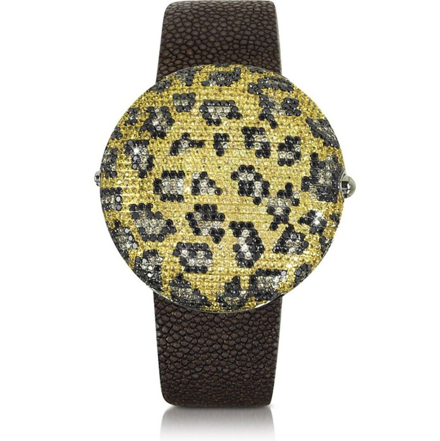 Gioielli Christian Koban Orologi Lusso | Clou Dinner Leopard Orologio In Acciaio Con Diamanti, Zaffiri E Cinturino In Stingray