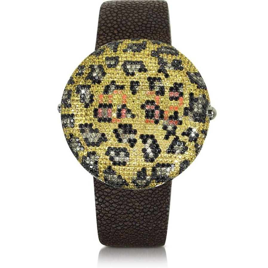 Gioielli Christian Koban Orologi Lusso | Clou Dinner Leopard Orologio In Acciaio Con Diamanti, Zaffiri E Cinturino In Stingray