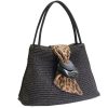 Borse Lanzetti A Spalla | Mirella - Straw And Snake-Embossed Calfskin Black And Leopard Shoulder Bag