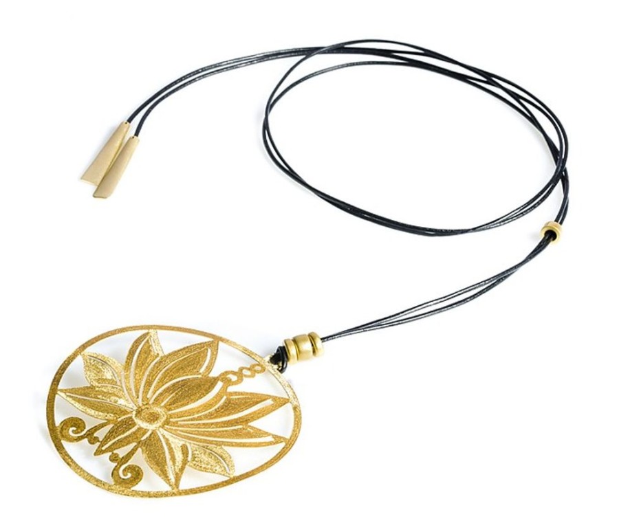 Gioielli Stefano Patriarchi Contemporary Jewelry | Etched Golden Silver Loto Long Cord Necklace