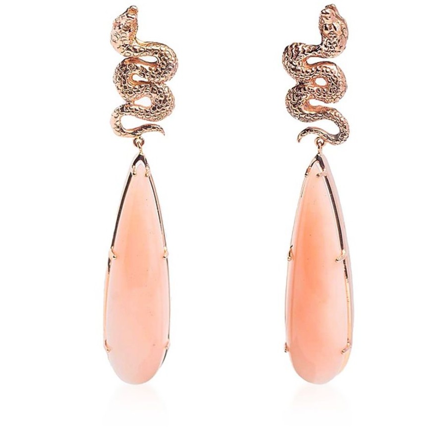 Gioielli Bernard Delettrez Fine Jewelry | Gold Earrings With Snakes And Pink Opale