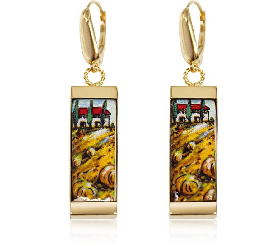 Gioielli Tuscan Jewels Contemporary Jewelry | 18K Gold Plated Sterling Silver Drop Earrings W/5 Cm Ceramic Charm Pendant