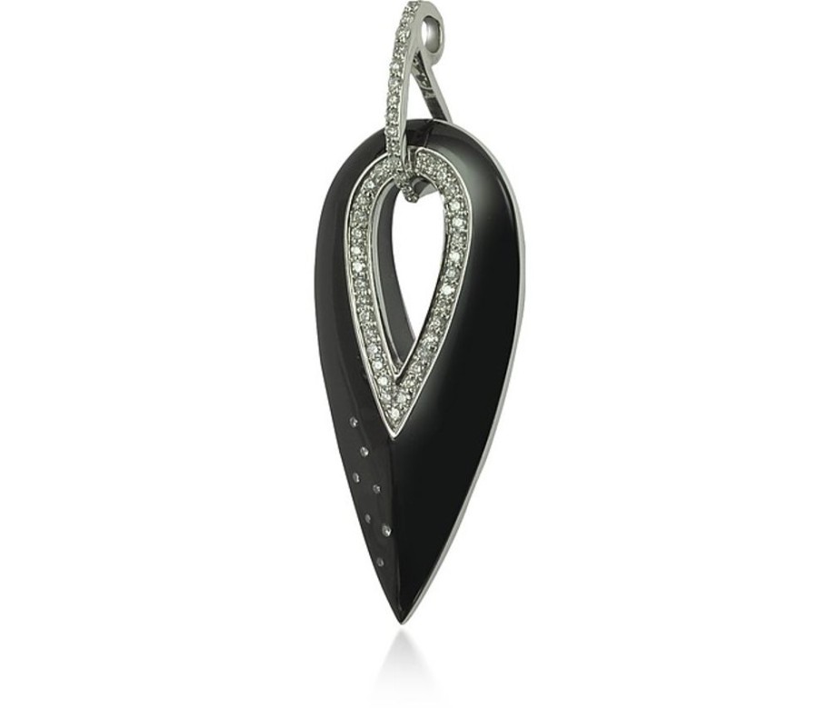 Gioielli Rosato Fine Jewelry | White Gold, Diamonds And Black Enamel Cigno Pendant