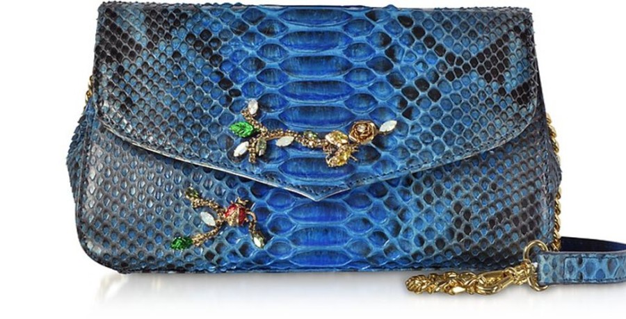 Borse Ghibli Exotics | Borsa A Spalla Piccola In Pitone Blu Con Crystals