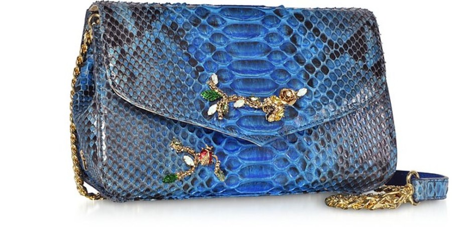 Borse Ghibli Exotics | Borsa A Spalla Piccola In Pitone Blu Con Crystals