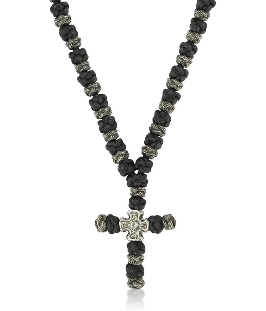 Gioielli Be Unique Gioielli Uomo | Collana 100 Con Croce In Argento 925 E Maglia Nera