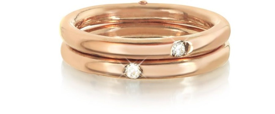 Gioielli Bernard Delettrez Fine Jewelry | Anello Doppio In Oro Rosa 9 Ct E Diamanti