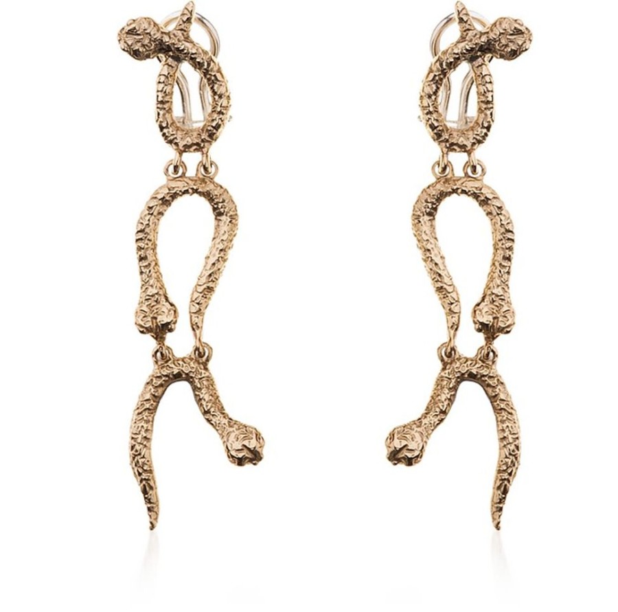 Gioielli Bernard Delettrez Contemporary Jewelry | Curved Snakes Gold Plated Earrings