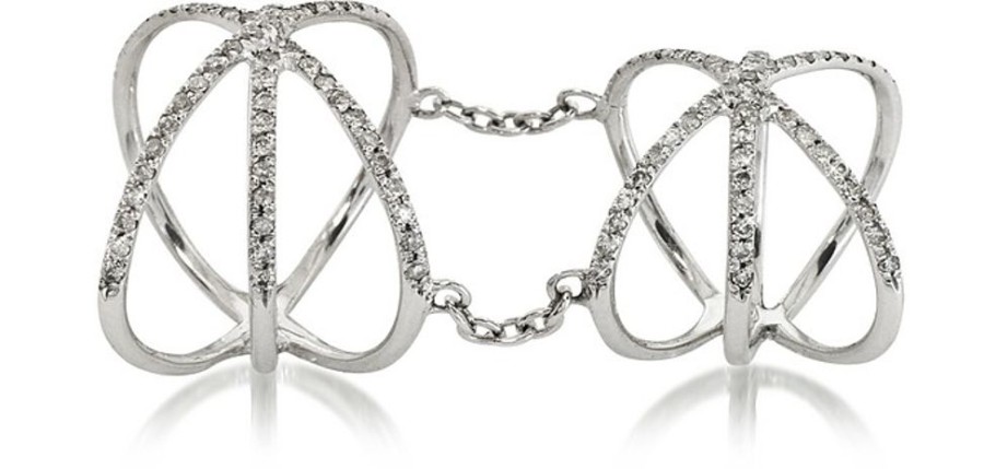 Gioielli Bernard Delettrez Fine Jewelry | Criss Cross Anello Articolato In Oro Bianco Con Diamanti