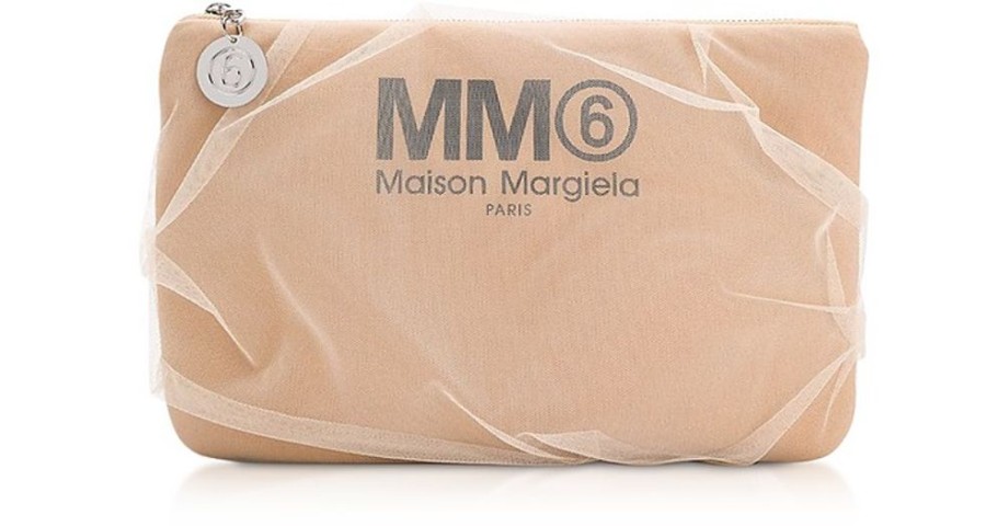 Borse MM6 Maison Martin Margiela Clutch & Mini | Pochette In Jersey Beige E Tulle