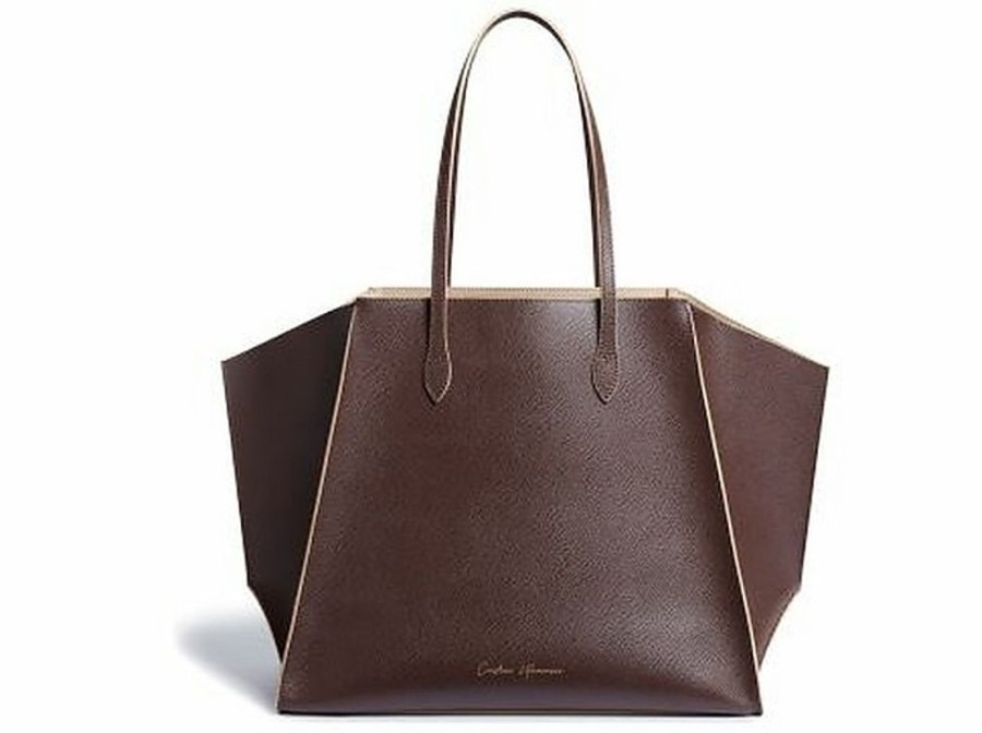 Borse Cristian Marcucci A Mano | Gemma L Testa Di Moro Beige - Grained Calfskin Leather Brown Tote Bag