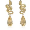 Gioielli Bernard Delettrez Fine Jewelry | Gold Earrings With Snakes And Drop Yellow Beryls