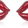 Gioielli Bernard Delettrez Contemporary Jewelry | Gold Plated Mouth Earrings With Red Enamel