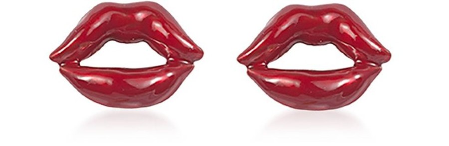 Gioielli Bernard Delettrez Contemporary Jewelry | Gold Plated Mouth Earrings With Red Enamel