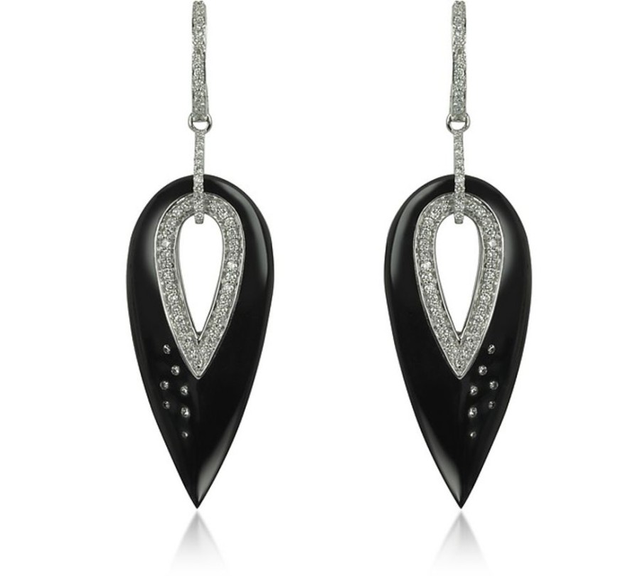 Gioielli Rosato Fine Jewelry | White Gold, Diamonds And Black Enamel Cigno Earrings