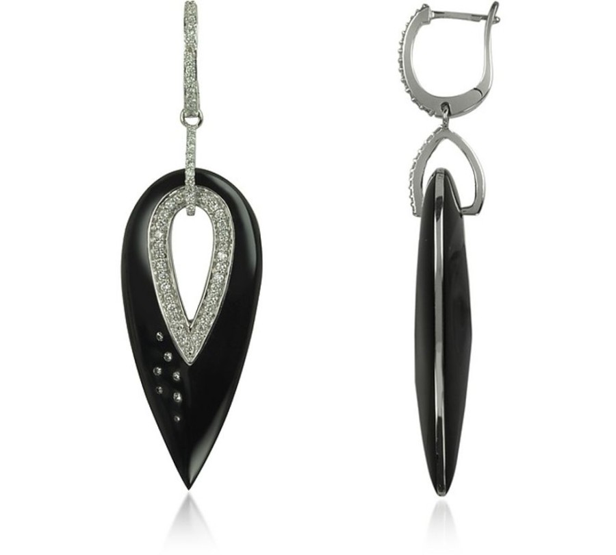 Gioielli Rosato Fine Jewelry | White Gold, Diamonds And Black Enamel Cigno Earrings