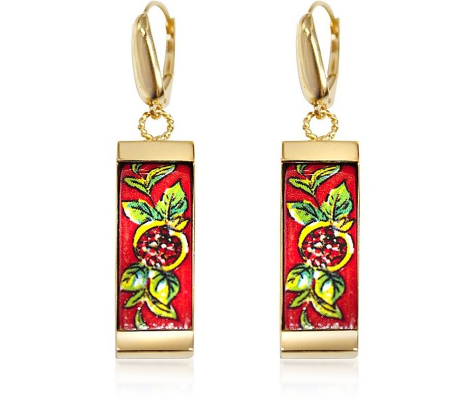 Gioielli Tuscan Jewels Contemporary Jewelry | 18K Gold Plated Sterling Silver Drop Earrings W/5 Cm Ceramic Charm Pendant