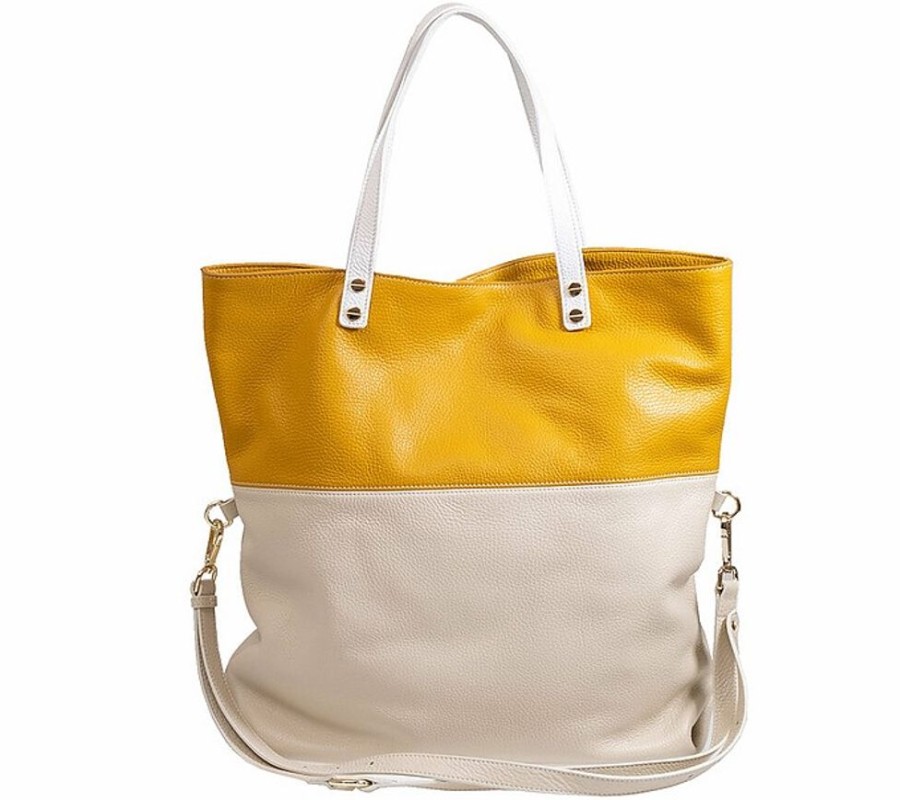 Borse Claudia Firenze Shopping | Cl10449 - Ivory And Ocher Tote Bag