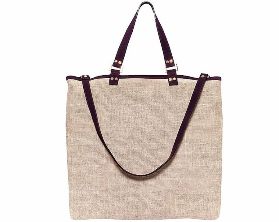 Borse Pier Sicilia Shopping | Salina Large - Natural And Dark Burgundy Tote Bag