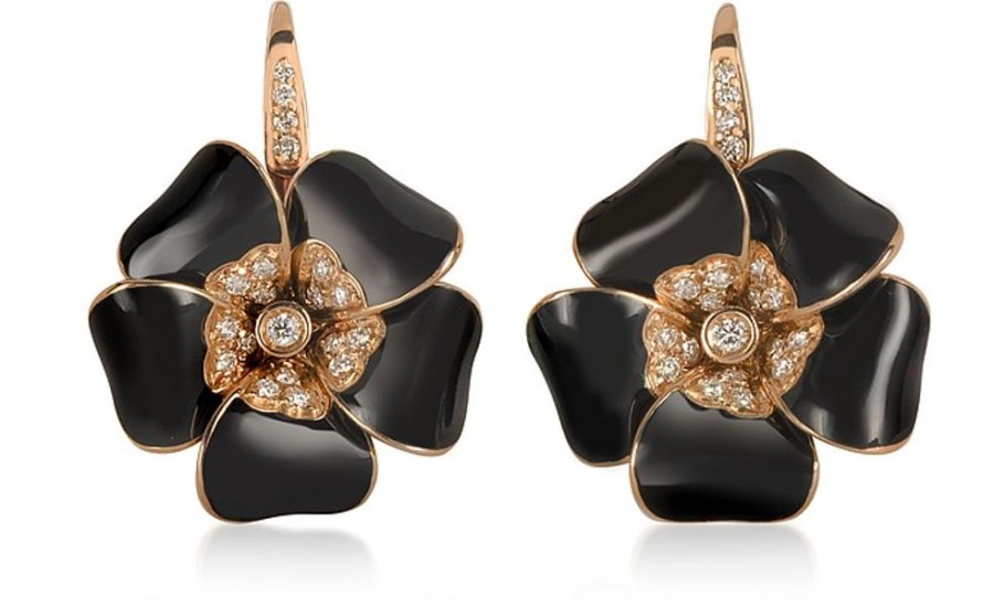 Gioielli Rosato Fine Jewelry | Rose Gold, Diamonds And Black Enamel Lily Earrings