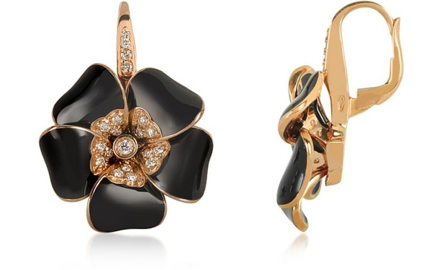 Gioielli Rosato Fine Jewelry | Rose Gold, Diamonds And Black Enamel Lily Earrings