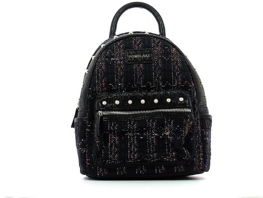 Borse POMIKAKI Zaino | Black Boucle Fabric Meggy Small Backpack