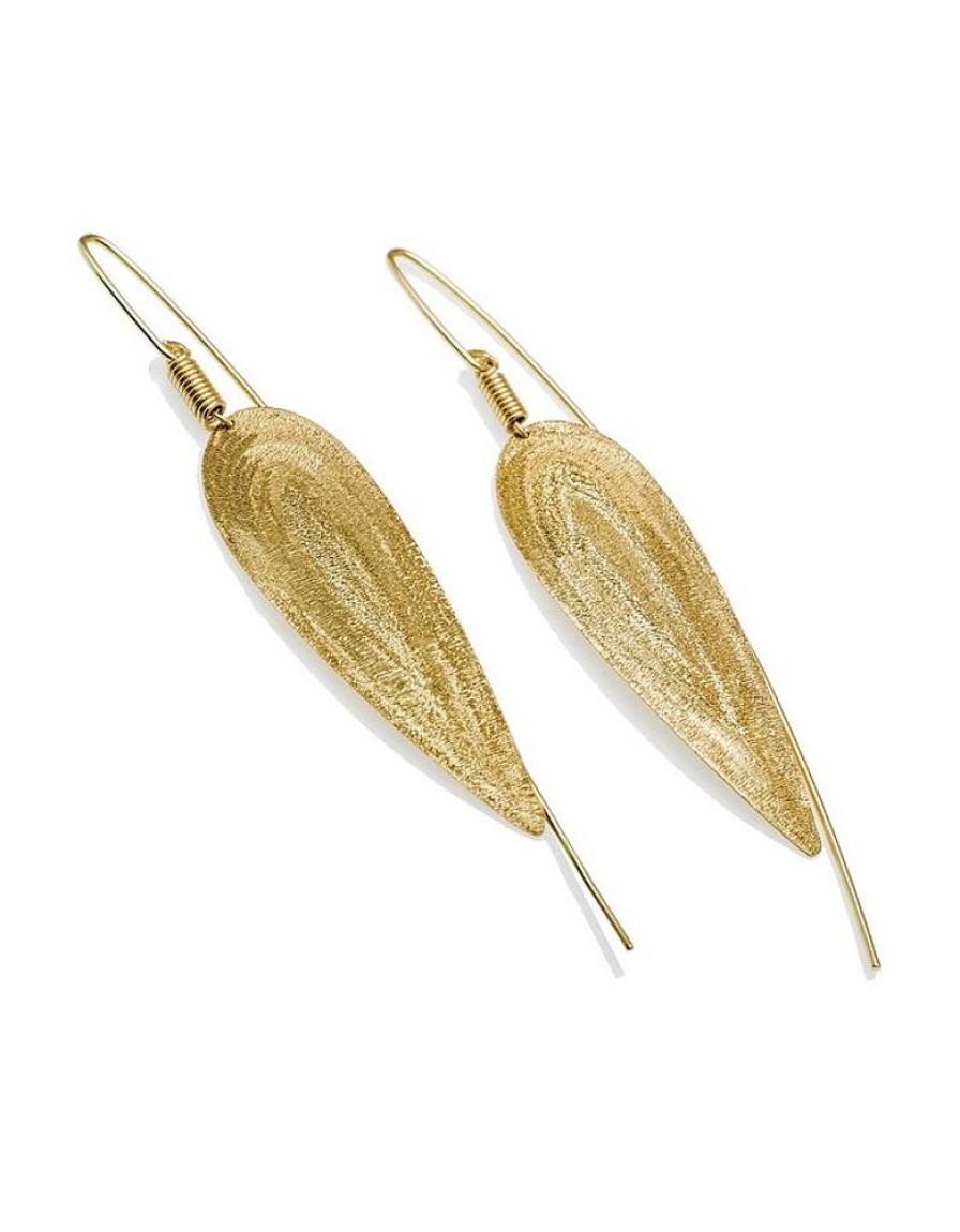 Gioielli Stefano Patriarchi Contemporary Jewelry | Etched Golden Silver Drop Long Earrings