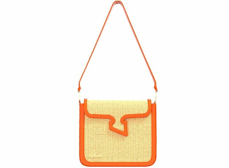 Borse Alberto Olivero A Spalla | Square Handbag Raffia - Walnut And Carrot Shoulder Bag