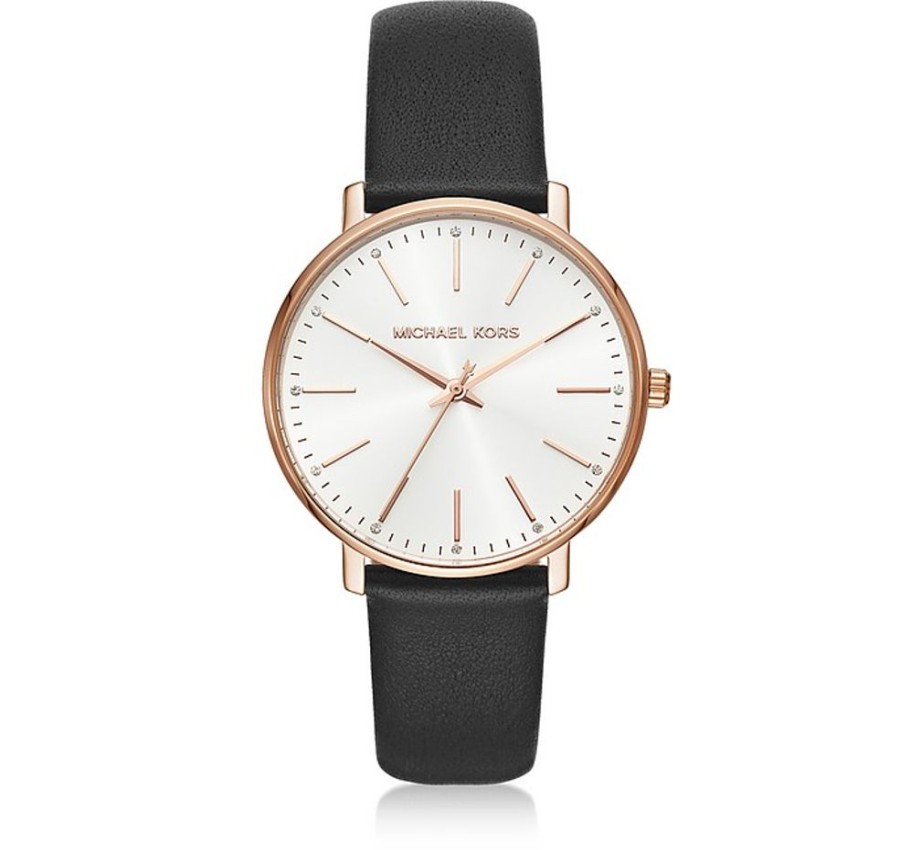 Gioielli Michael Kors Orologi Donna | Pyper Gold Tone Black Leather Watch