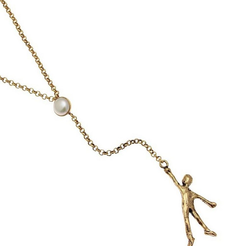 Gioielli Alcozer & J Contemporary Jewelry | Ballon Golden Brass Necklace W/Glass Pearl