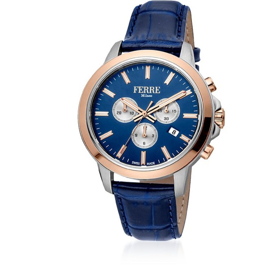 Gioielli Ferre' Milano Orologi Uomo | Blue Dial Stainless Steel Men'S Watch W/Croco Embossed Leather Strap