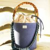 Borse Le Sori Bucket | Fenice Lavender Purple - Leather And Refined Fabric Bucket Bag, Bamboo Handle