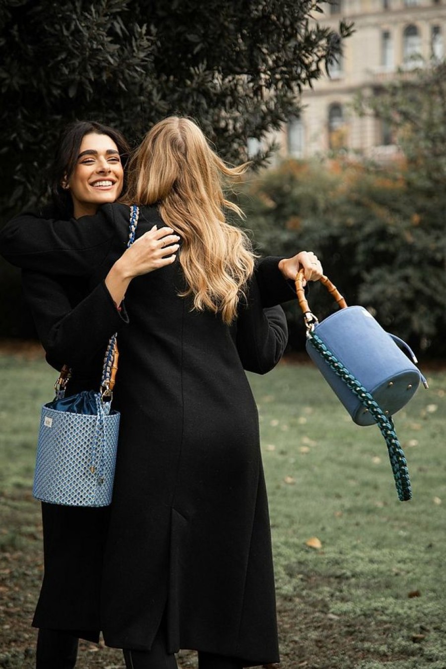 Borse Le Sori Bucket | Fenice Lavender Purple - Leather And Refined Fabric Bucket Bag, Bamboo Handle