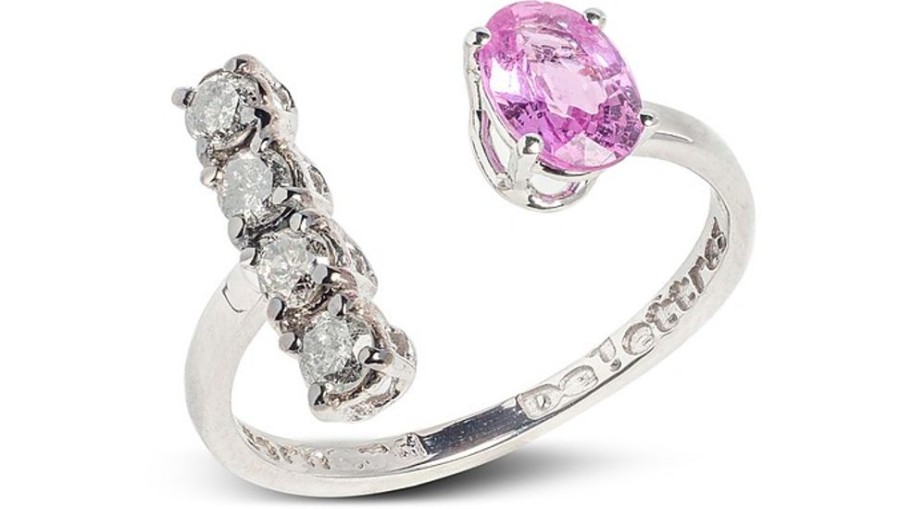 Gioielli Bernard Delettrez Fine Jewelry | Gold Ring With Pink Oval Sapphire And Grey Diamonds