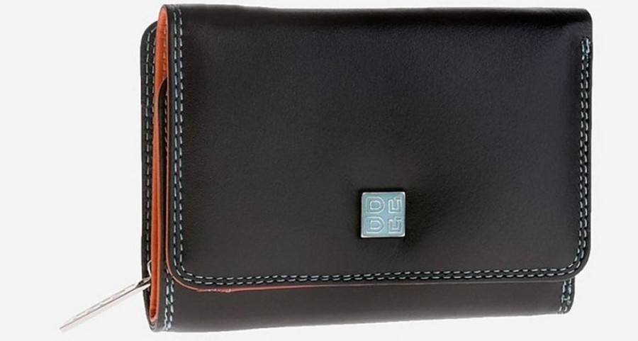 Borse Dudubags Portafogli & Co. | Black Leather Medium Flap Wallet W/Zip Pocket