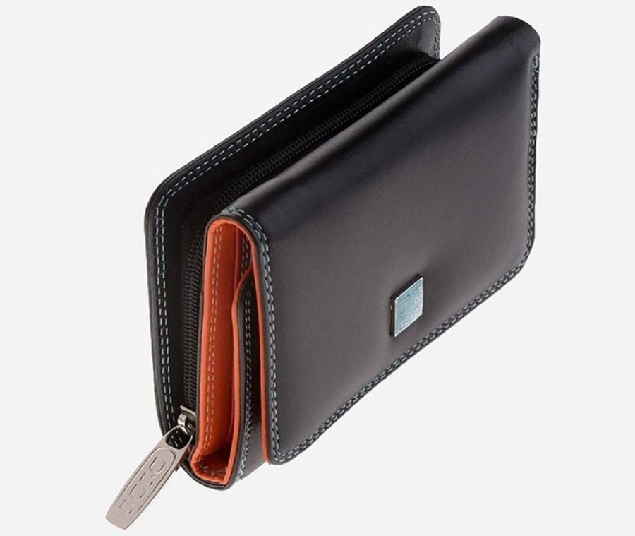 Borse Dudubags Portafogli & Co. | Black Leather Medium Flap Wallet W/Zip Pocket