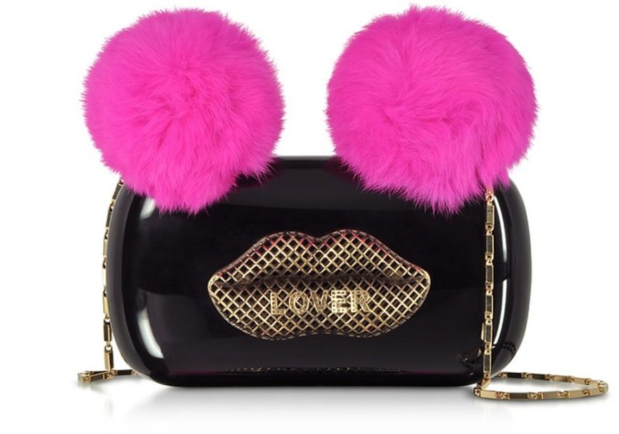 Borse Maissa Clutch & Mini | Lover Clutch In Plexiglass Nero Con Pon Pon Fucsia